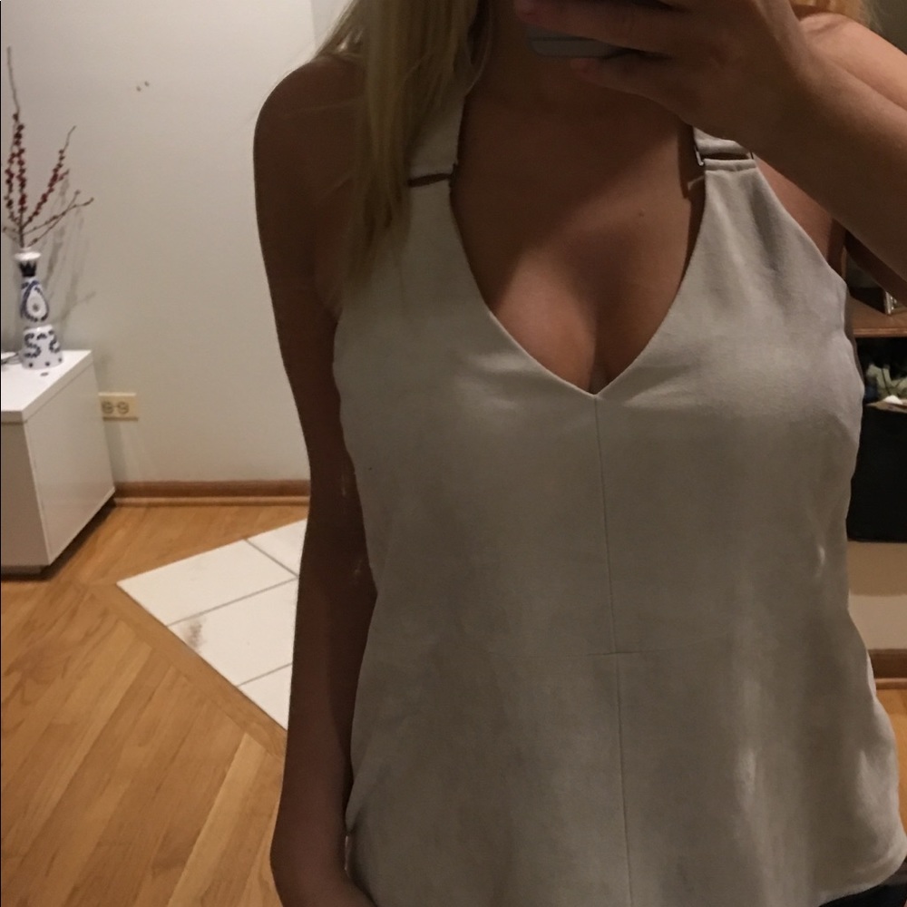 BCBG Off White Suede Halter Tank Top
